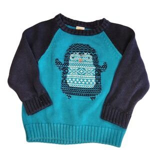 GYMBOREE Blue Fair Isle Penguin Sweater size 18-14 Months Cotton Knit Navy